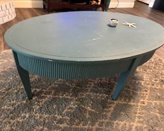 Blue wood oval coffee table $150.00 50”l 30”w 18”t