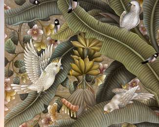 Vintage Bali Ubud painting ,Parrots tropical print $1,000.00 86” L 48” t