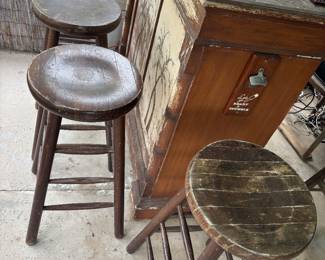(4) round wood bar stools $25 each 14.5” diameter 30.5”t