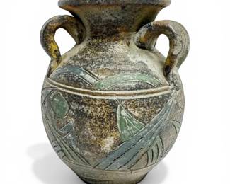 Rustic Clay Vase w Leaf Design