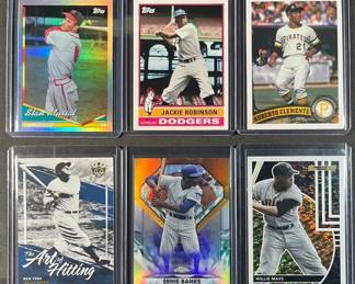 MLB HOF Legends Lot 6 cards. Musial Rainbow Foil 199, Robinson, Clemente, Ruth, Banks, Mays.