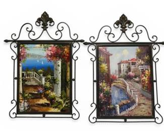 Seaside Canal Paintings In Ornate Metal Frames