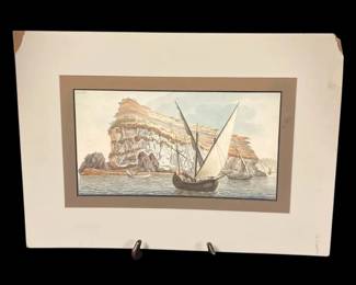 Matted Sailboat Along White Cliffs Print