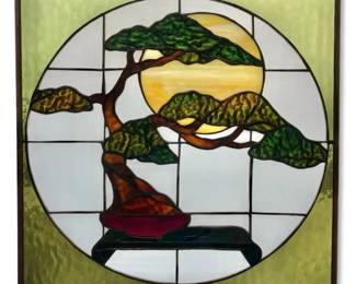 Bonsai Tree Stained Glass Window Hanging 15.25