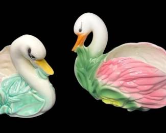 Pair of Vintage Ceramic Swan Planters