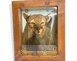 Shadow Box With Wood Carved Florida Panther