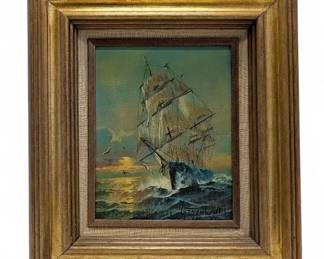 Preston Willis Signed Ship Painting 15 x 17