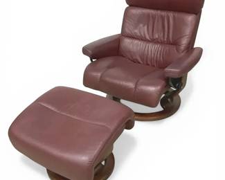 Ekornes Stressless Burgundy Leather Chair Ottoman