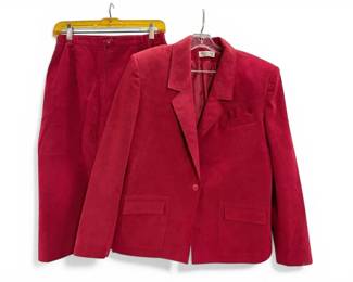 Adolph Schuman For Lilli Ann Red Ultra Suede Two Piece Blazer Skirt