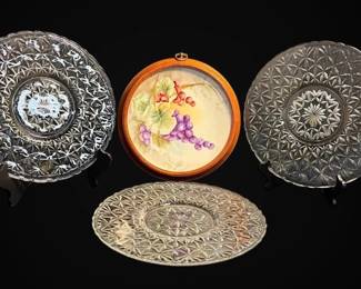 Framed German Fruit Three Glass Plates