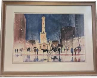 Framed Walk In Chicago At Night Russ Erickson Print 34 x 44