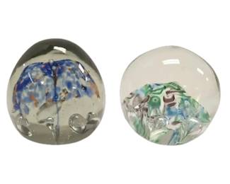 Art Glass Paperweights Swirled Bubbles Millefiori