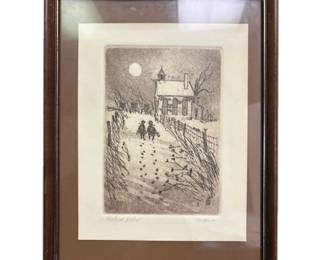 Framed School Girls Etching by Ed Gifford