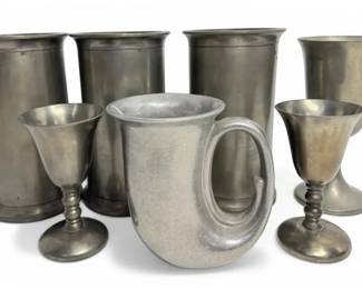 Pewter Beer Mugs, Goblets Drinking Horn