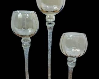 Set Of 3 GoldToned Crackle Glass Candle Holders