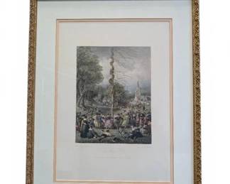 Framed The May Pole Engraving Print 18 x 23