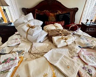 Decorative pillows, King duvet and king Matelesse coverlet with shamss
