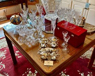 Gorham napkin rings (2) sets of four, Waterford flutes Millennium collection, Wedgewood