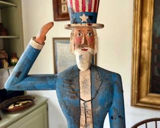 Uncle Same Wood Carved Sculpture By Curtis Jere