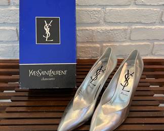 Vintage New Old Stock YSL Silver Leather Heels~ $100