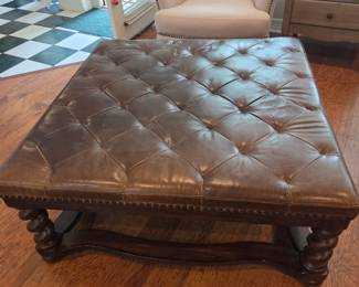 Large Brown Leather Ottoman 44"x44"