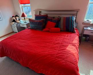 Queen Sized Bed with Metal Headboard, Footboard is in the house