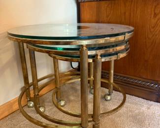 Super Fun Brass Nesting Tables on Wheels