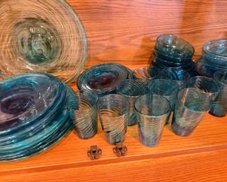 Handblown Blue Aqua Design Set