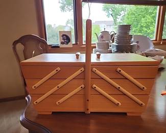 Vintage Accordian sewing basket, Full!!!