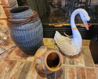Pots and a metal swan