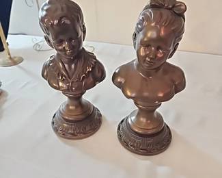 Pair Boy and Girl Bronze busts