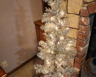 Vintage silver Christmas tree, with lights