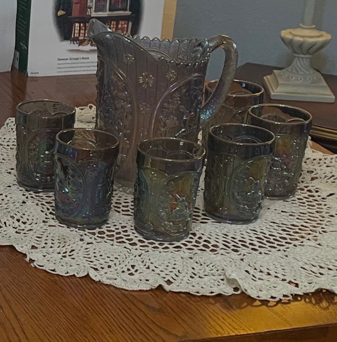 Vintage  Imperial Grape Carnival Glass water set