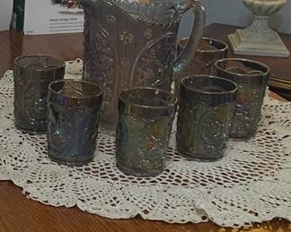 Vintage  Imperial Grape Carnival Glass water set