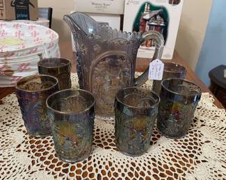 Vintage  Imperial Grape Carnival Glass water set