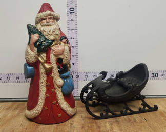 Lot 3: Cast Iron Santa Doorstop/Bank & Cast Iron Sleigh