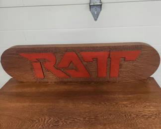 Lot 146: Carved Wood Ratt Sign (80's Rock Band)