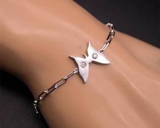 Diamond Butterfly Charm Paperclip Chain Bracelet