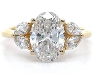 2.25 Carat Diamond Oval & Marquise Flower Ring in 14k Yellow Gold