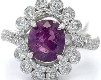 Very Rare! 3.05 Carat Oscar Friedman Natural Unheated Kashmir Sapphire & Natural Diamond Ring in Platinum