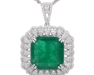 20.51 Carat Natural Emerald & Natural Diamond Pendant Necklace in Platinum
