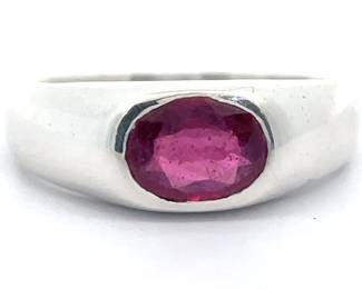 Oval Natural Ruby Solitaire East-West Flush Set Ring