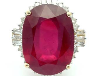 LARGE & BOLD! 25.48 Carat Oscar Friedman Natural Ruby & Natural Diamond Ring in 14K Yellow Gold