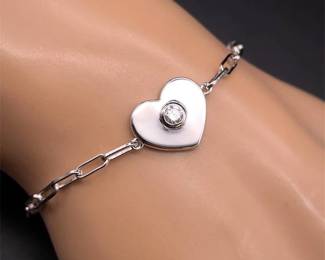 NEW! Diamond Heart Charm Paperclip Chain Bracelet