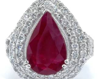 5.36 Carat Karl Haas Designed Natural Ruby & Natural Diamond Ring in Platinum