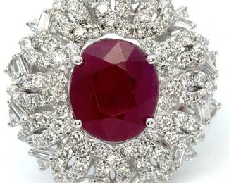 5.83 Carat Natural Ruby & Natural Diamond Ring in Platinum