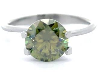 2 Carat Fancy Green Moissanite; Round Brilliant Cut