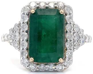 4.60 Carat Oscar Friedman Natural Emerald & Natural Diamond Ring in 14K Yellow Gold