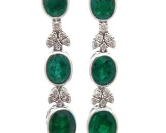 8.40 Carat Natural Emerald & Natural Diamond Drop Earrings in Platinum