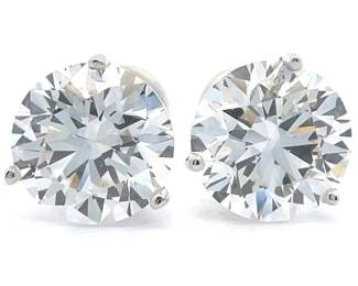 6 Carat Diamond Round Brilliant Cut Solitaire Stud Earrings in 18k White Gold